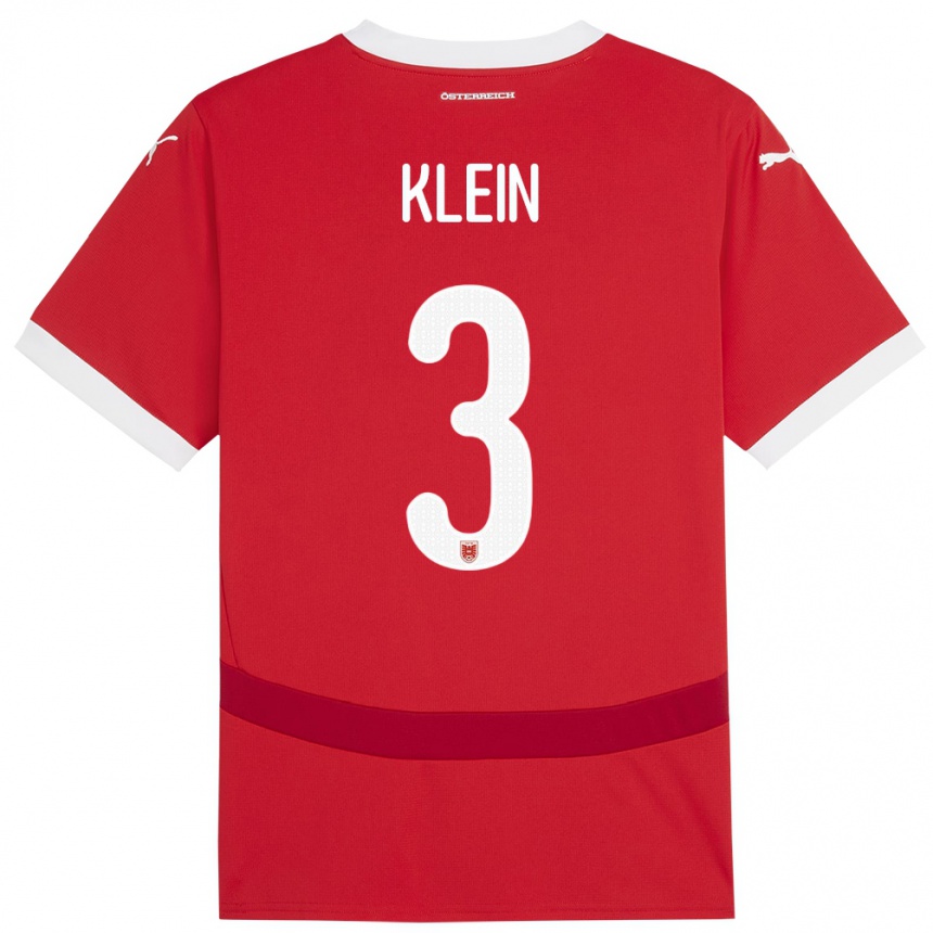 メンズフットボールオーストリアJennifer Klein#3赤ホームシャツ24-26ジャージーユニフォーム