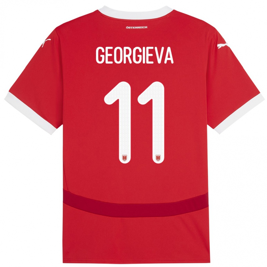 メンズフットボールオーストリアマリーナ・ゲオルギエヴァ#11赤ホームシャツ24-26ジャージーユニフォーム
