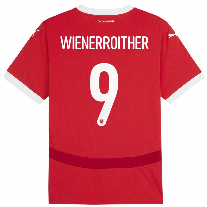 メンズフットボールオーストリアKatja Wienerroither#9赤ホームシャツ24-26ジャージーユニフォーム