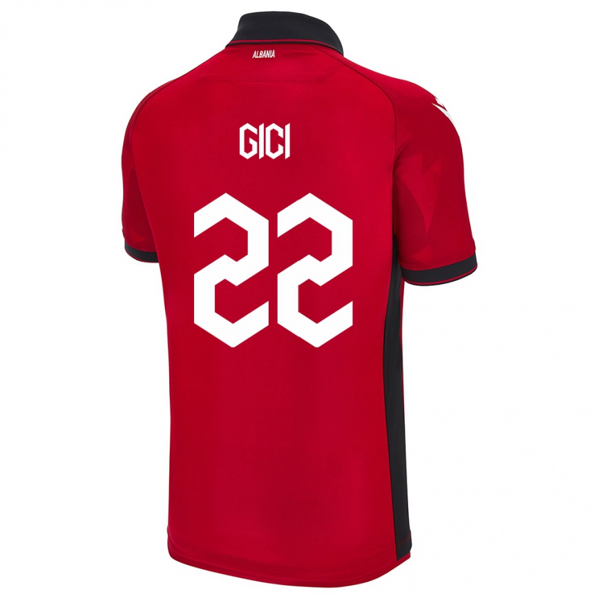 メンズフットボールアルバニアMatias Gici#22赤ホームシャツ24-26ジャージーユニフォーム