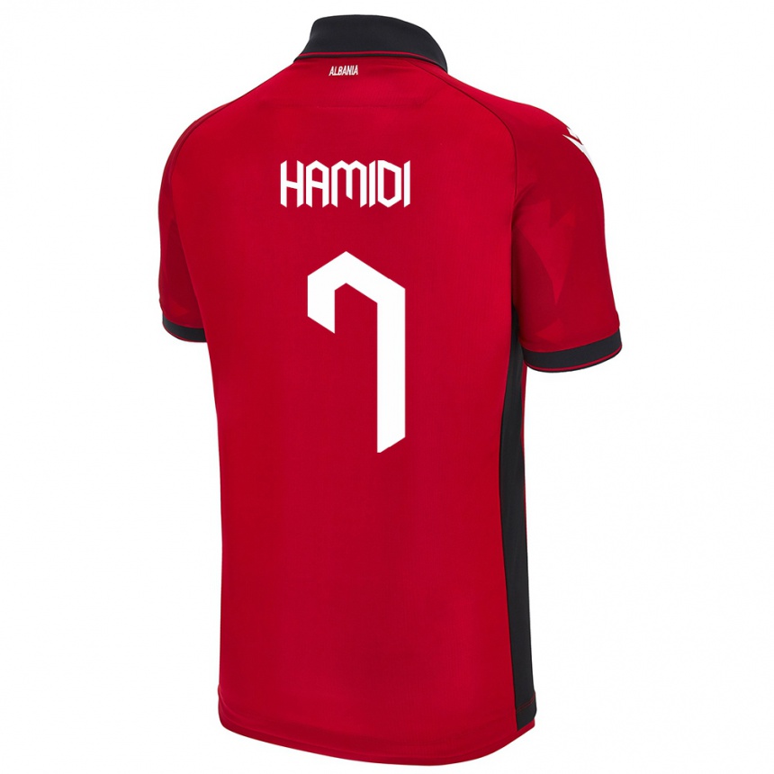 メンズフットボールアルバニアMimoza Hamidi#7赤ホームシャツ24-26ジャージーユニフォーム