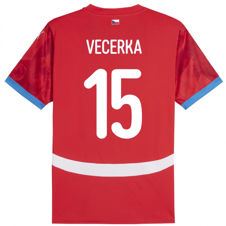 メンズフットボールチェコダリボル・ヴェチェルカ#15赤ホームシャツ24-26ジャージーユニフォーム