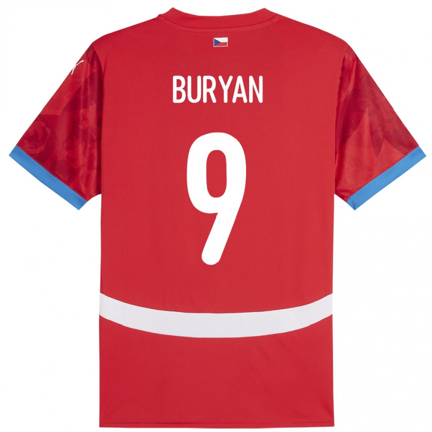 メンズフットボールチェコJan Buryan#9赤ホームシャツ24-26ジャージーユニフォーム