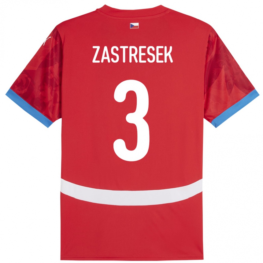 メンズフットボールチェコMatous Zastresek#3赤ホームシャツ24-26ジャージーユニフォーム