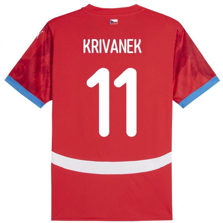 メンズフットボールチェコJan Krivanek#11赤ホームシャツ24-26ジャージーユニフォーム