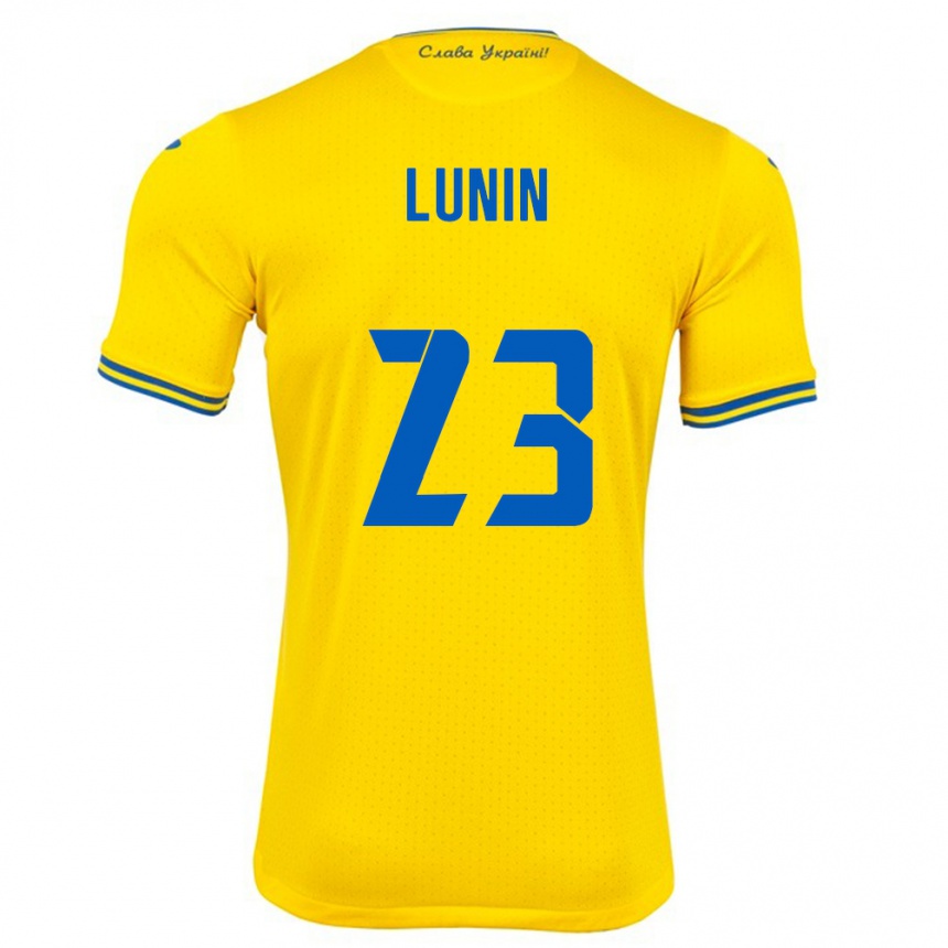 メンズフットボールウクライナアンドリー・ルニン#23黄ホームシャツ24-26ジャージーユニフォーム