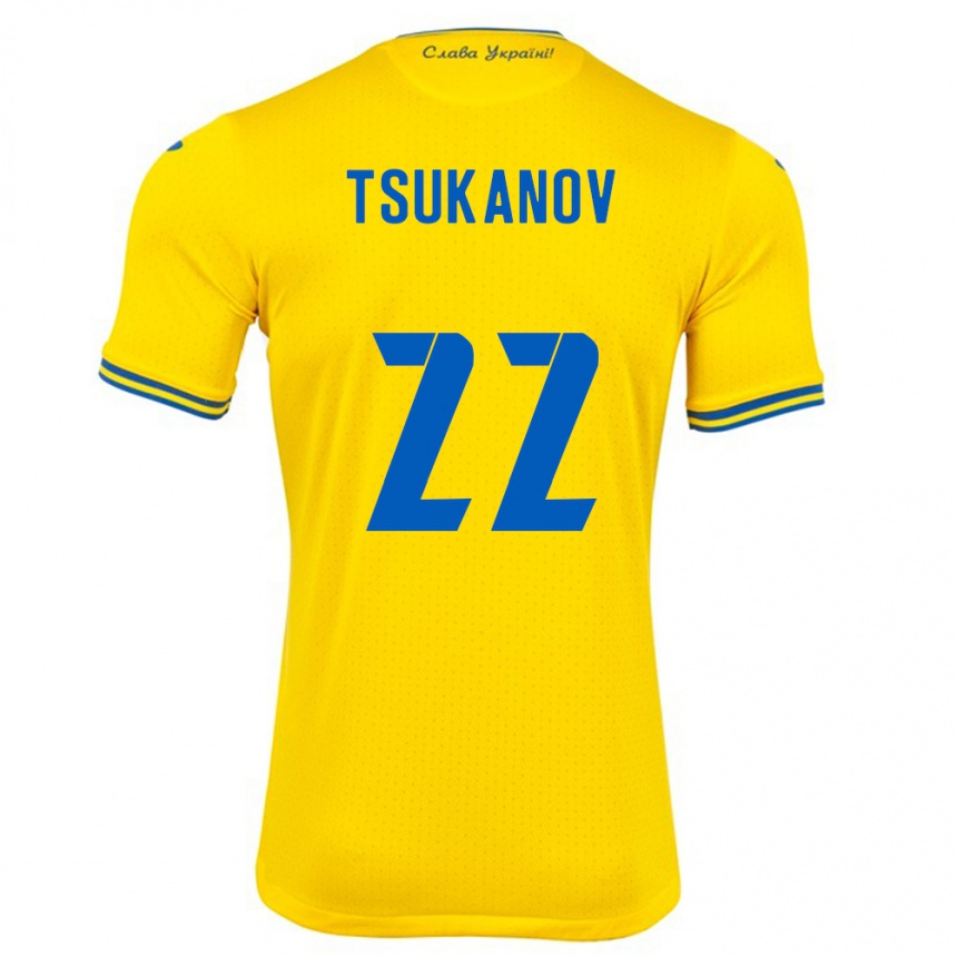 メンズフットボールウクライナViktor Tsukanov#22黄ホームシャツ24-26ジャージーユニフォーム