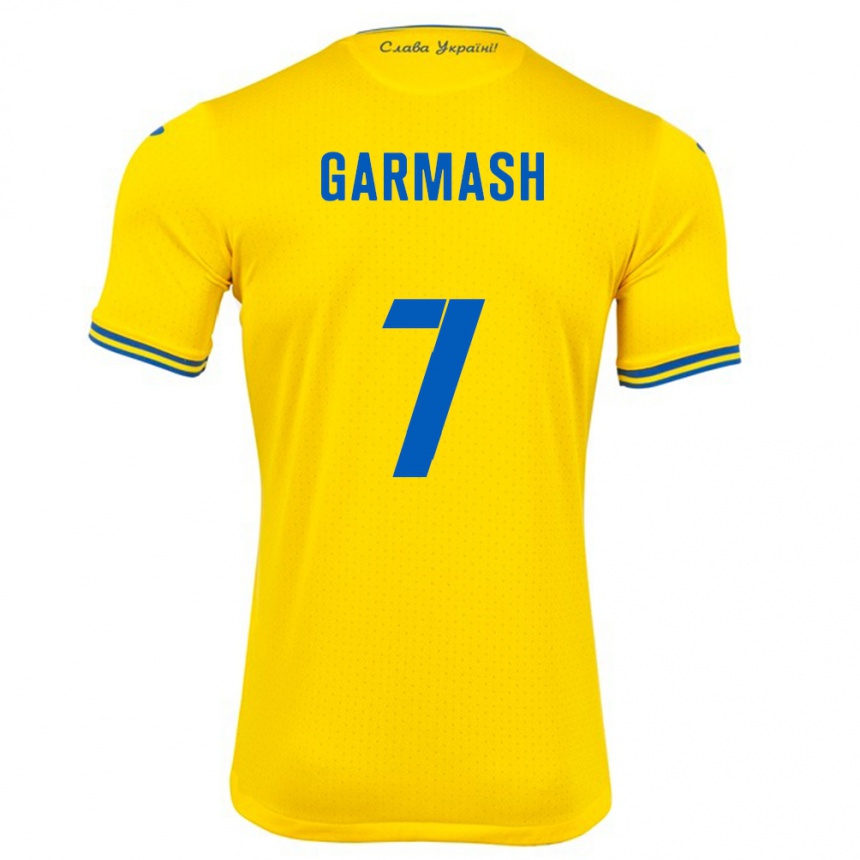 メンズフットボールウクライナYevgen Garmash#7黄ホームシャツ24-26ジャージーユニフォーム