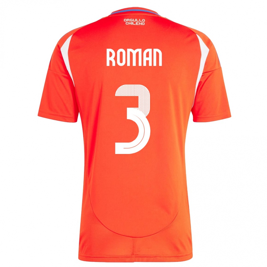 メンズフットボールチリIván Román#3赤ホームシャツ24-26ジャージーユニフォーム