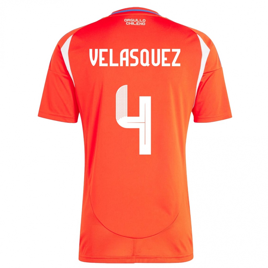 メンズフットボールチリルーカス・ベラスケス#4赤ホームシャツ24-26ジャージーユニフォーム