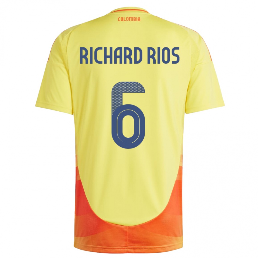 メンズフットボールコロンビアリチャード・リオス#6黄ホームシャツ24-26ジャージーユニフォーム