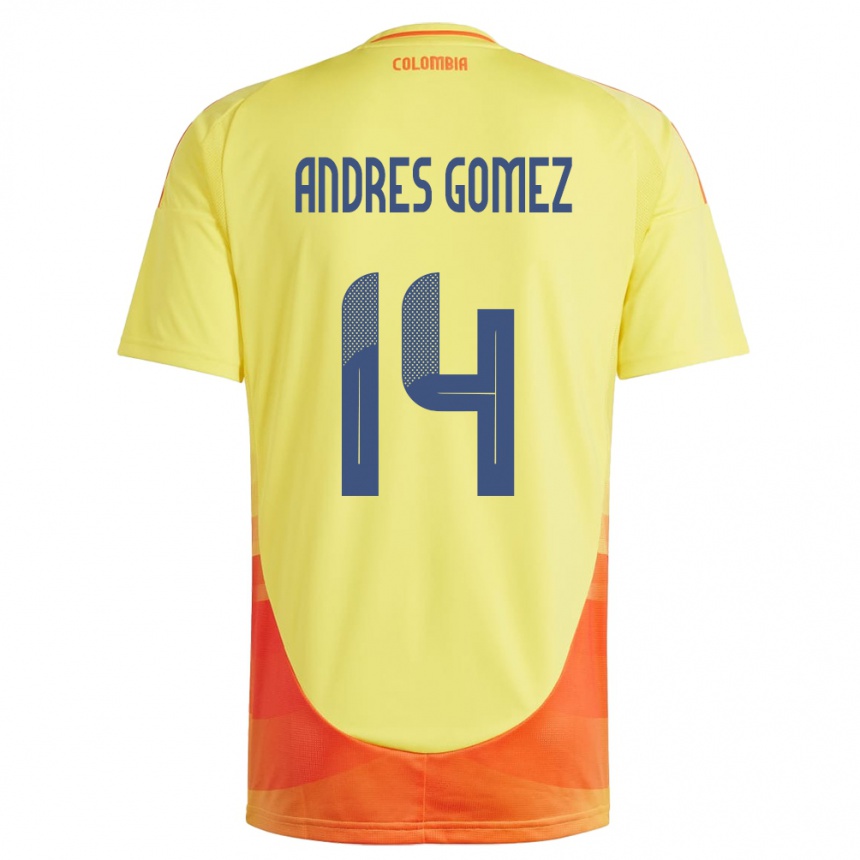 メンズフットボールコロンビアCarlos Andrés Gómez#14黄ホームシャツ24-26ジャージーユニフォーム