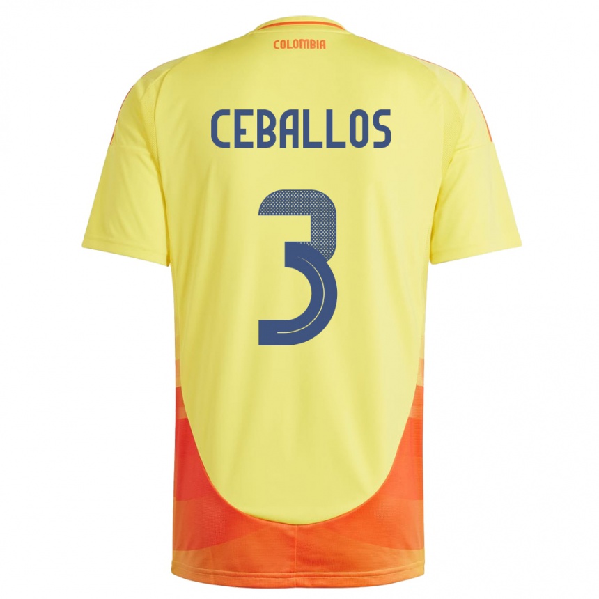 メンズフットボールコロンビアブライアン・セバイオス#3黄ホームシャツ24-26ジャージーユニフォーム
