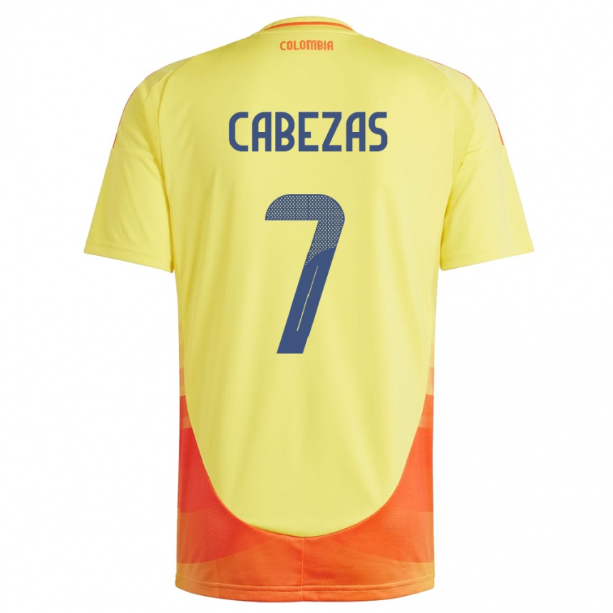 メンズフットボールコロンビアジョルジ・カベサス・ウルタード#7黄ホームシャツ24-26ジャージーユニフォーム