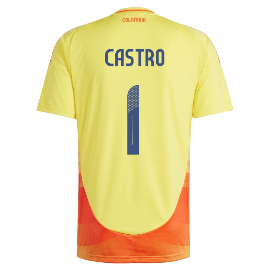 メンズフットボールコロンビアDanny Castro#1黄ホームシャツ24-26ジャージーユニフォーム