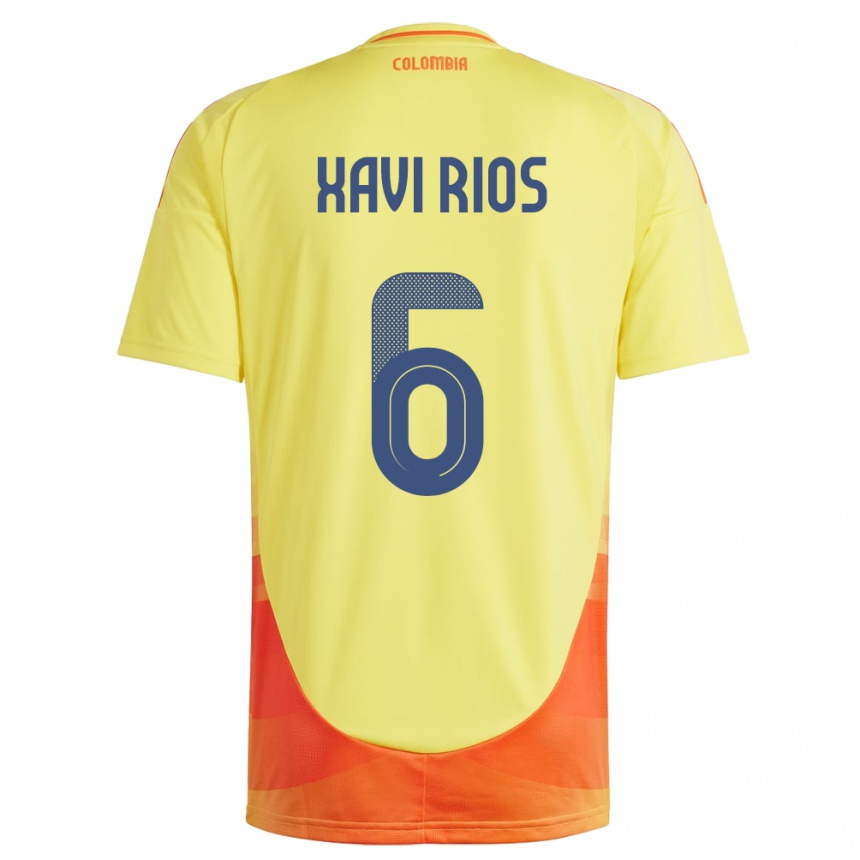 メンズフットボールコロンビアXavi Ríos#6黄ホームシャツ24-26ジャージーユニフォーム