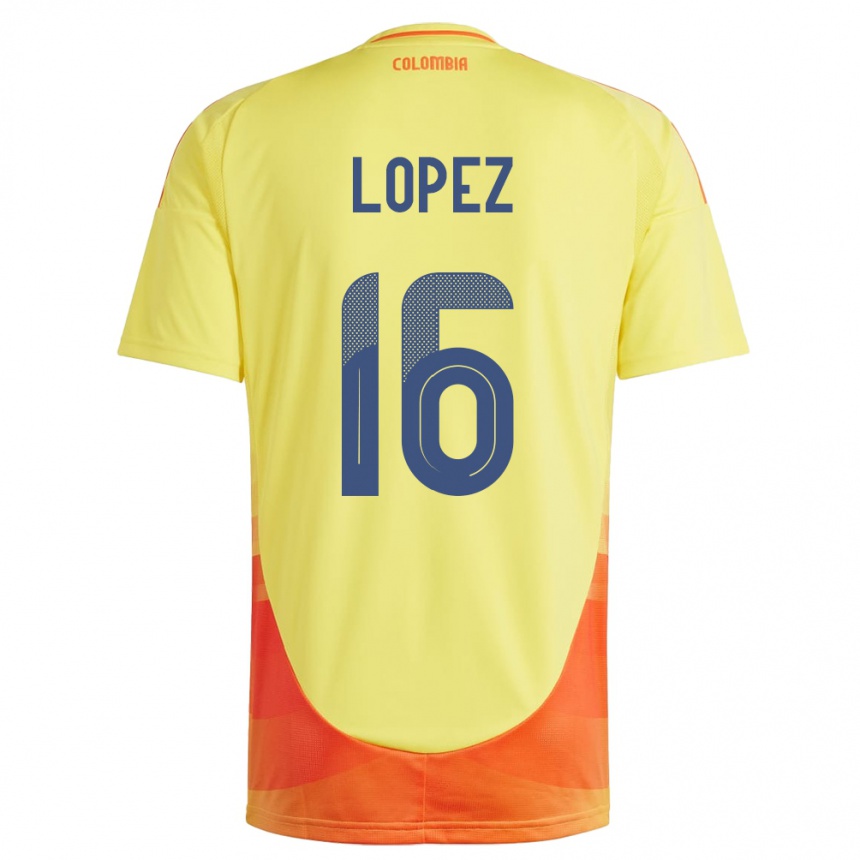 メンズフットボールコロンビアWilliam López#16黄ホームシャツ24-26ジャージーユニフォーム