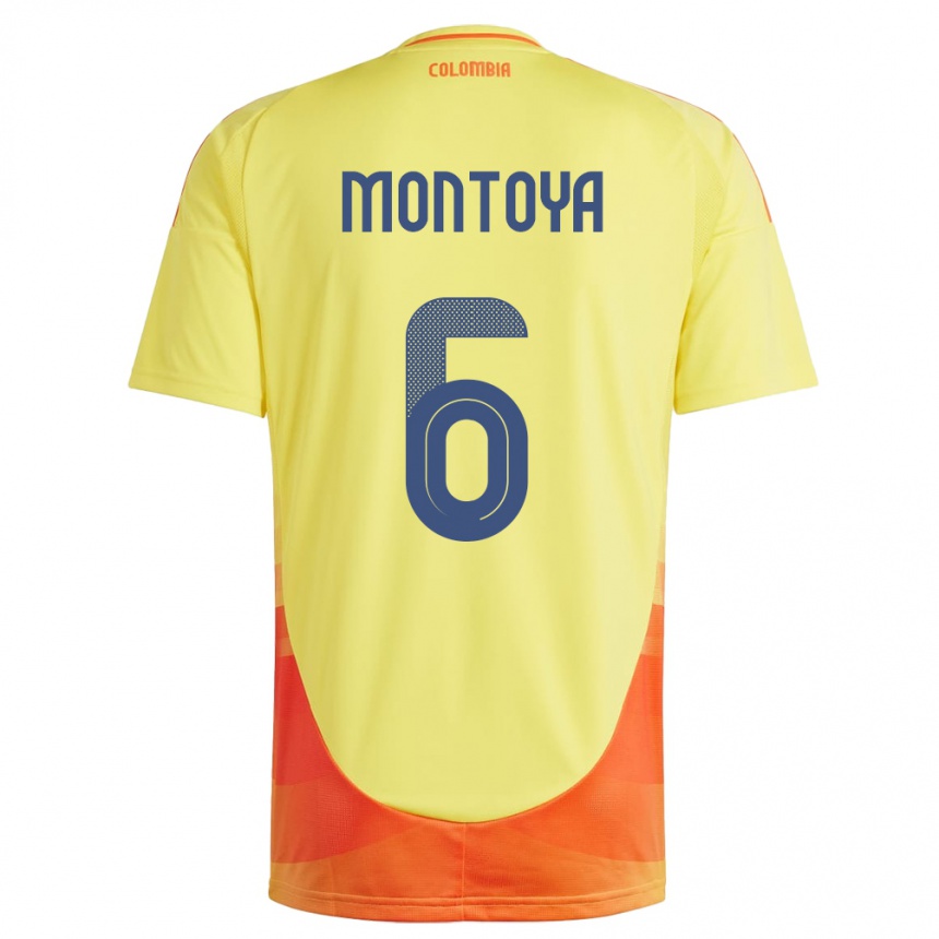 メンズフットボールコロンビアダニエラ・モントーヤ#6黄ホームシャツ24-26ジャージーユニフォーム