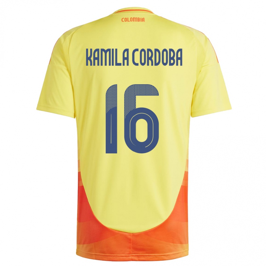 メンズフットボールコロンビアSara Kamila Córdoba#16黄ホームシャツ24-26ジャージーユニフォーム