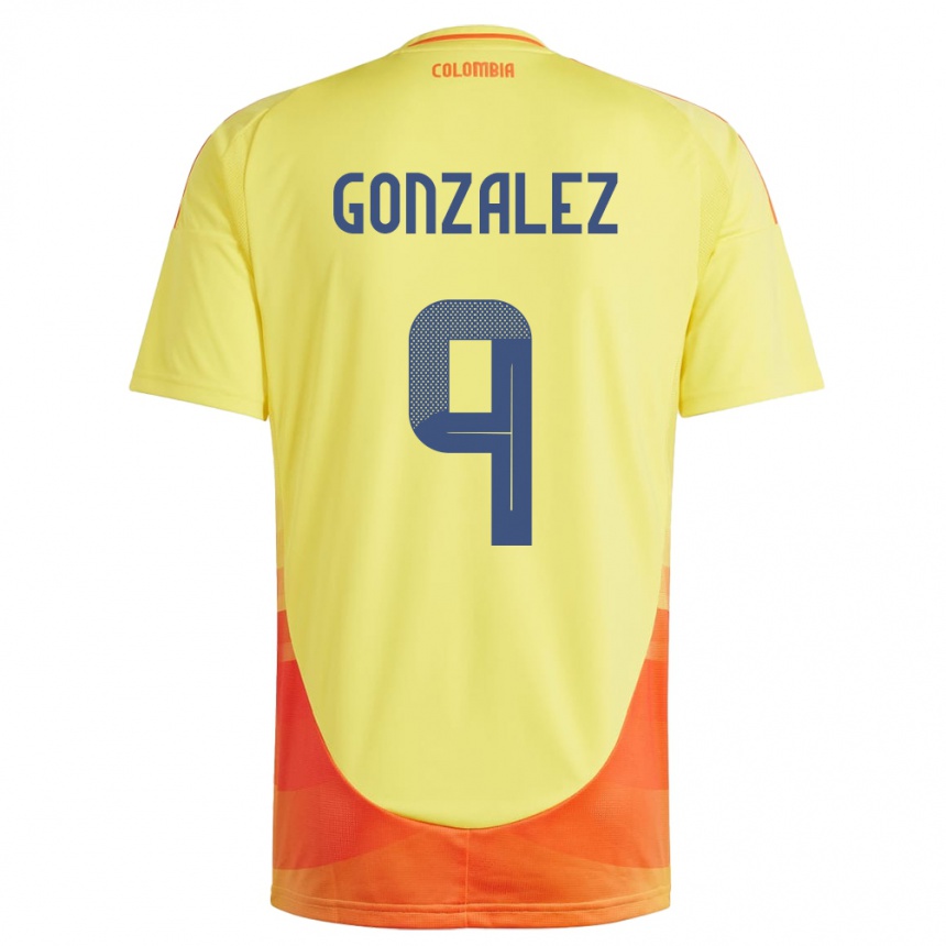 メンズフットボールコロンビアManuela González#9黄ホームシャツ24-26ジャージーユニフォーム