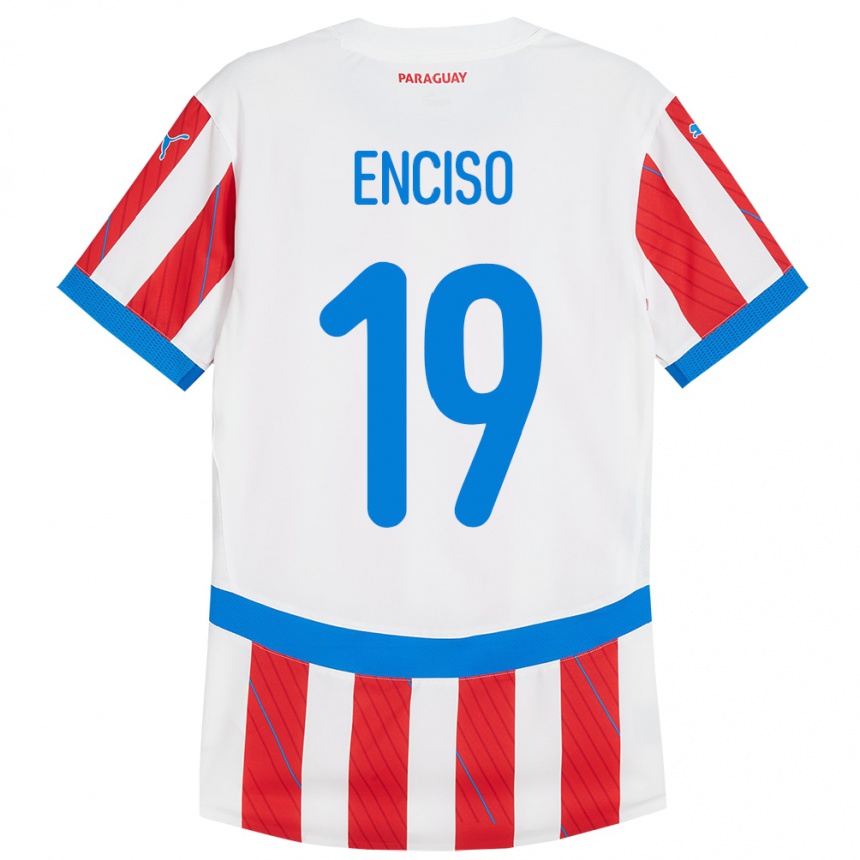 メンズフットボールパラグアイフリオ・エンシソ#19赤、白ホームシャツ24-26ジャージーユニフォーム
