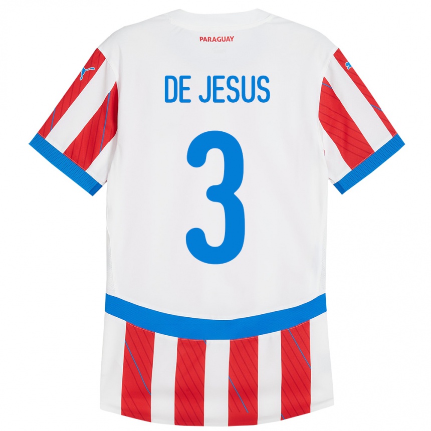 メンズフットボールパラグアイロナウド・ナウェル・デ・ヘスス・ロペス#3赤、白ホームシャツ24-26ジャージーユニフォーム