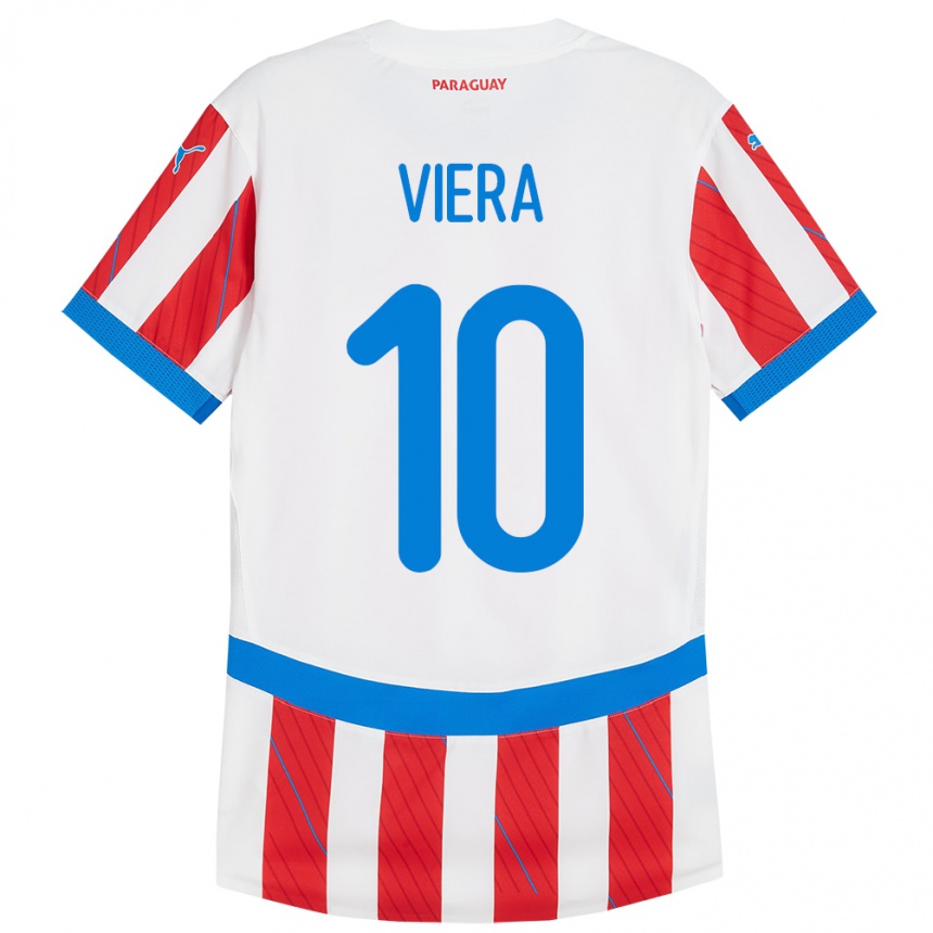 メンズフットボールパラグアイワイルダー・ビエラ・カバイェロ#10赤、白ホームシャツ24-26ジャージーユニフォーム