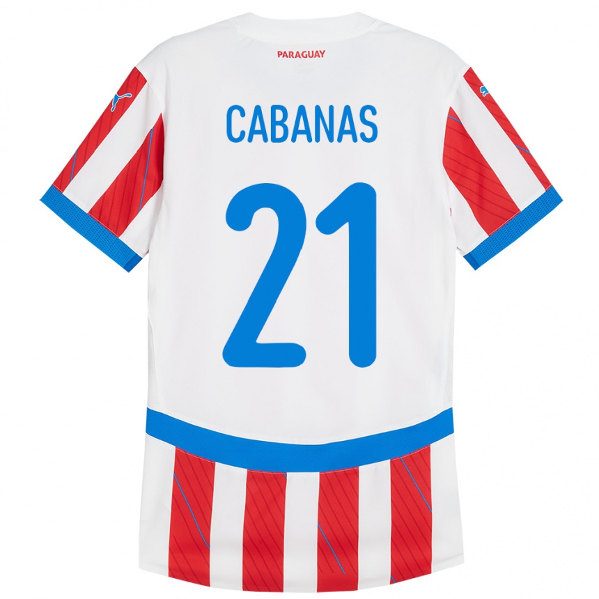 メンズフットボールパラグアイビクトル・ラモン・カバニャス#21赤、白ホームシャツ24-26ジャージーユニフォーム
