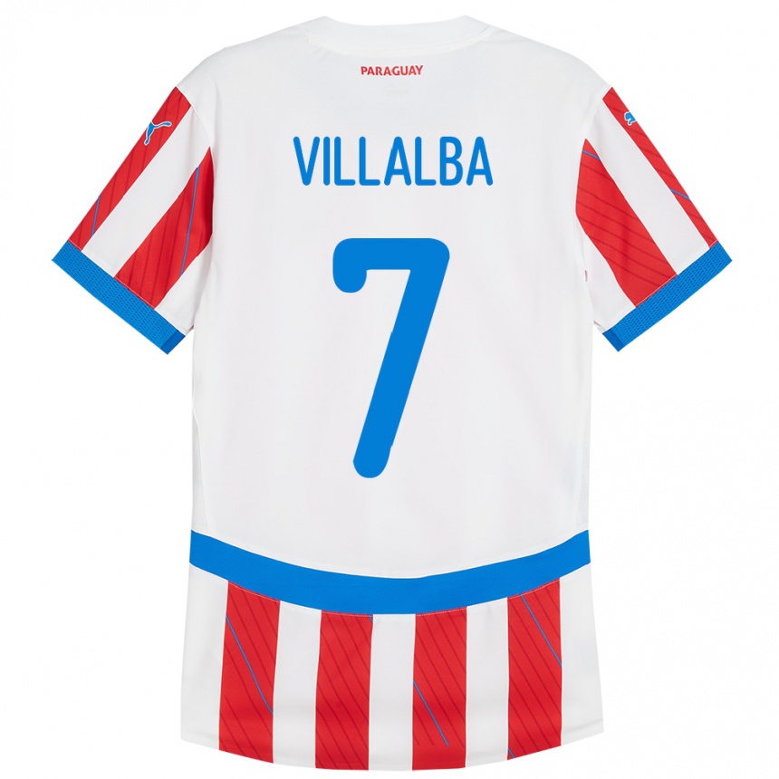 メンズフットボールパラグアイRodrigo Villalba#7赤、白ホームシャツ24-26ジャージーユニフォーム