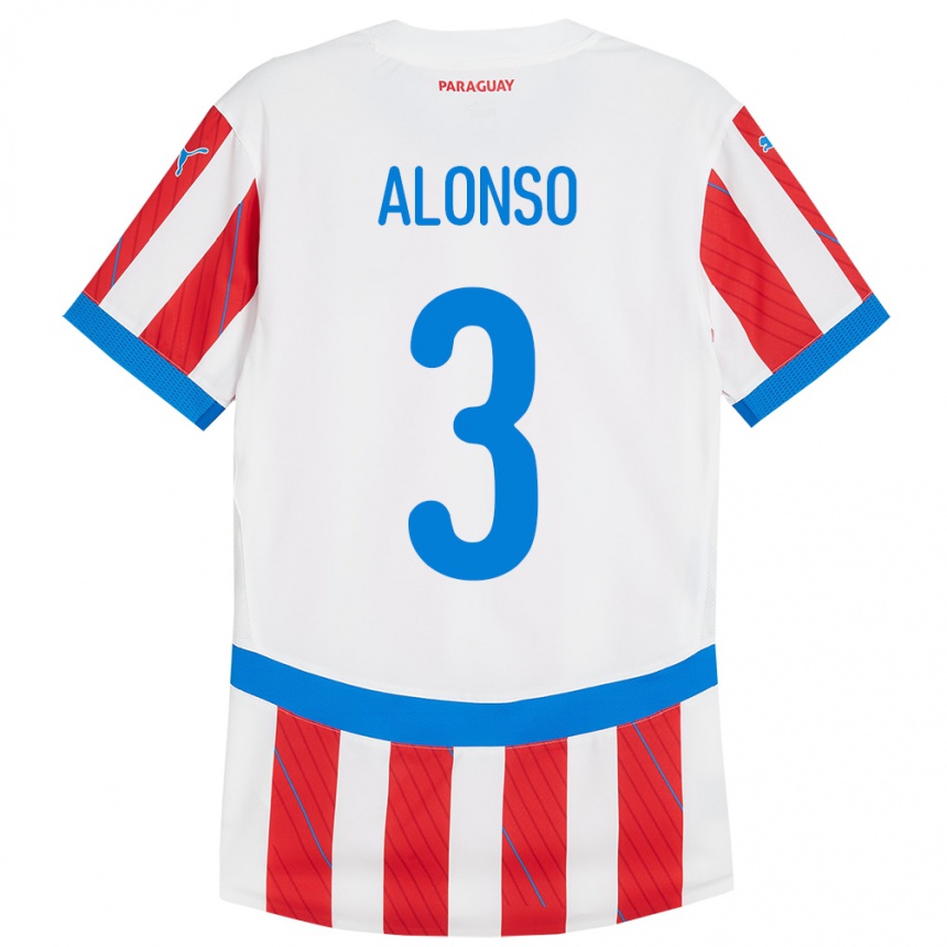 メンズフットボールパラグアイLorena Alonso#3赤、白ホームシャツ24-26ジャージーユニフォーム