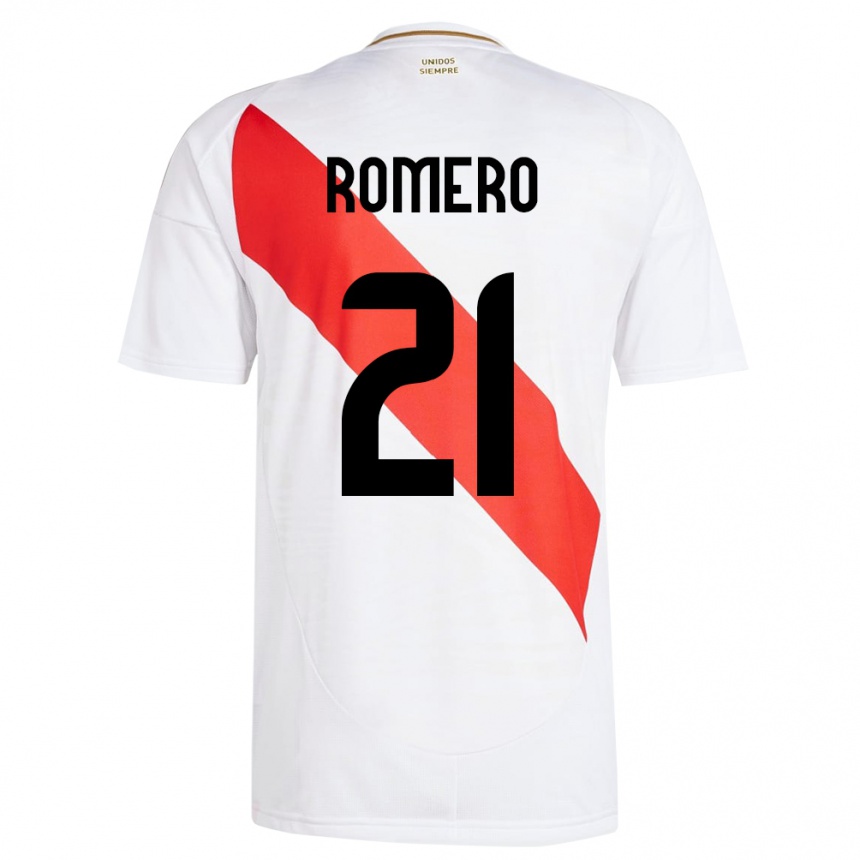 メンズフットボールペルーDiego Romero#21白ホームシャツ24-26ジャージーユニフォーム