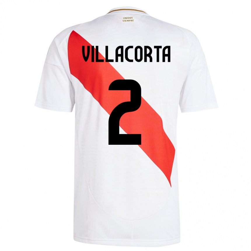 メンズフットボールペルーAnderson Villacorta#2白ホームシャツ24-26ジャージーユニフォーム