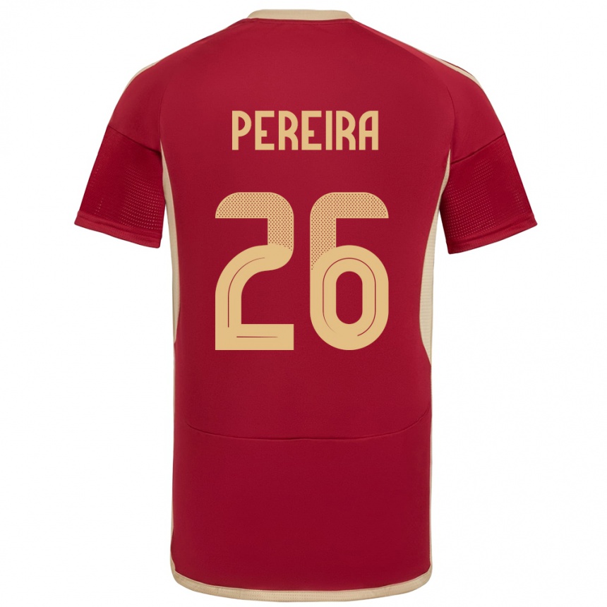 メンズフットボールベネズエラダニエル・ペレイラ#26ブルゴーニュホームシャツ24-26ジャージーユニフォーム
