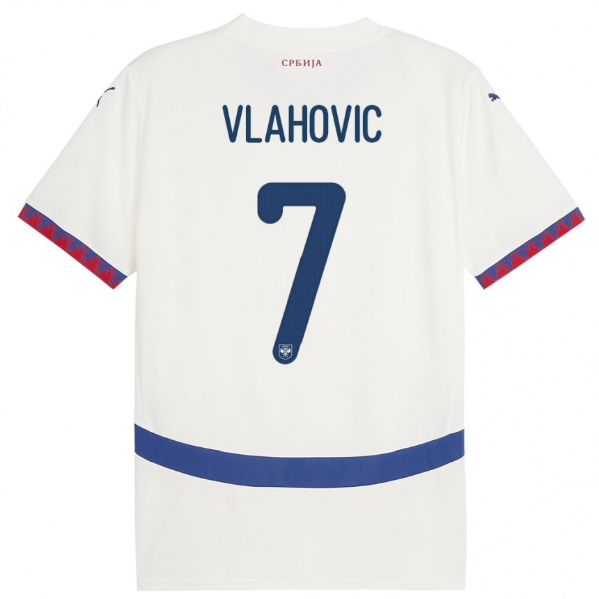メンズフットボールセルビアドゥシャン・ヴラホヴィッチ#7白アウェイシャツ24-26ジャージーユニフォーム