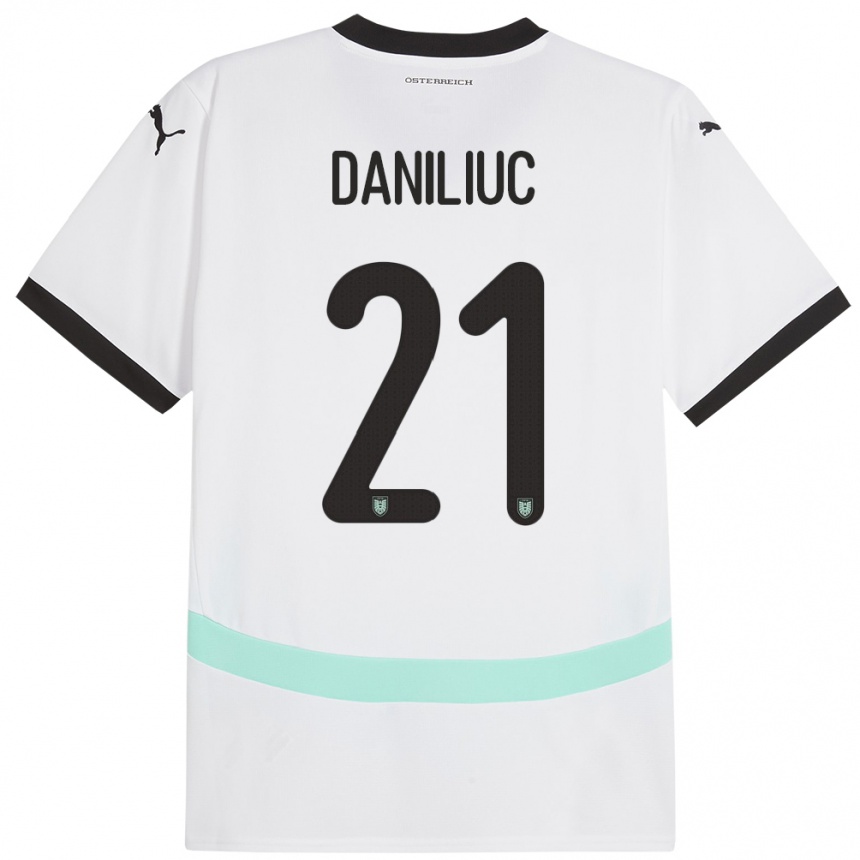 メンズフットボールオーストリアフラヴィウス・ダニリウク#21白アウェイシャツ24-26ジャージーユニフォーム
