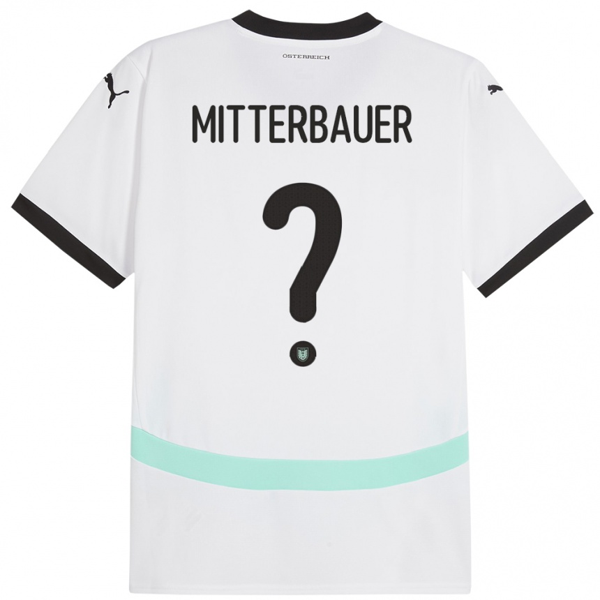 メンズフットボールオーストリアElias Mitterbauer#0白アウェイシャツ24-26ジャージーユニフォーム