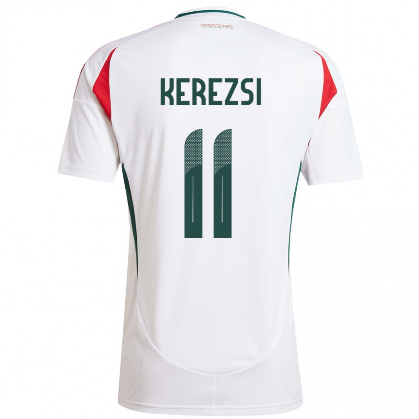 メンズフットボールハンガリーZalán Kerezsi#11白アウェイシャツ24-26ジャージーユニフォーム