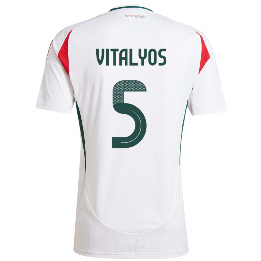 メンズフットボールハンガリーViktor Vitályos#5白アウェイシャツ24-26ジャージーユニフォーム