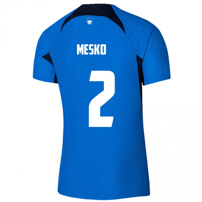 メンズフットボールスロベニアZan Mesko#2青アウェイシャツ24-26ジャージーユニフォーム