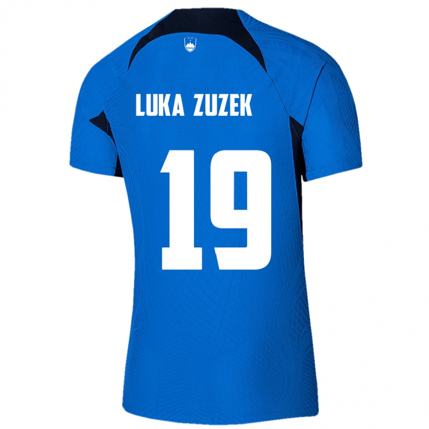 メンズフットボールスロベニアZan Luka Zuzek#19青アウェイシャツ24-26ジャージーユニフォーム