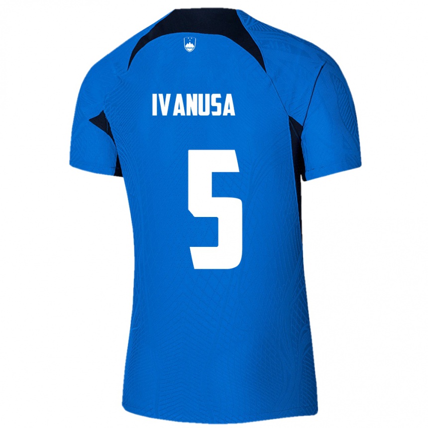 メンズフットボールスロベニアLara Ivanuša#5青アウェイシャツ24-26ジャージーユニフォーム