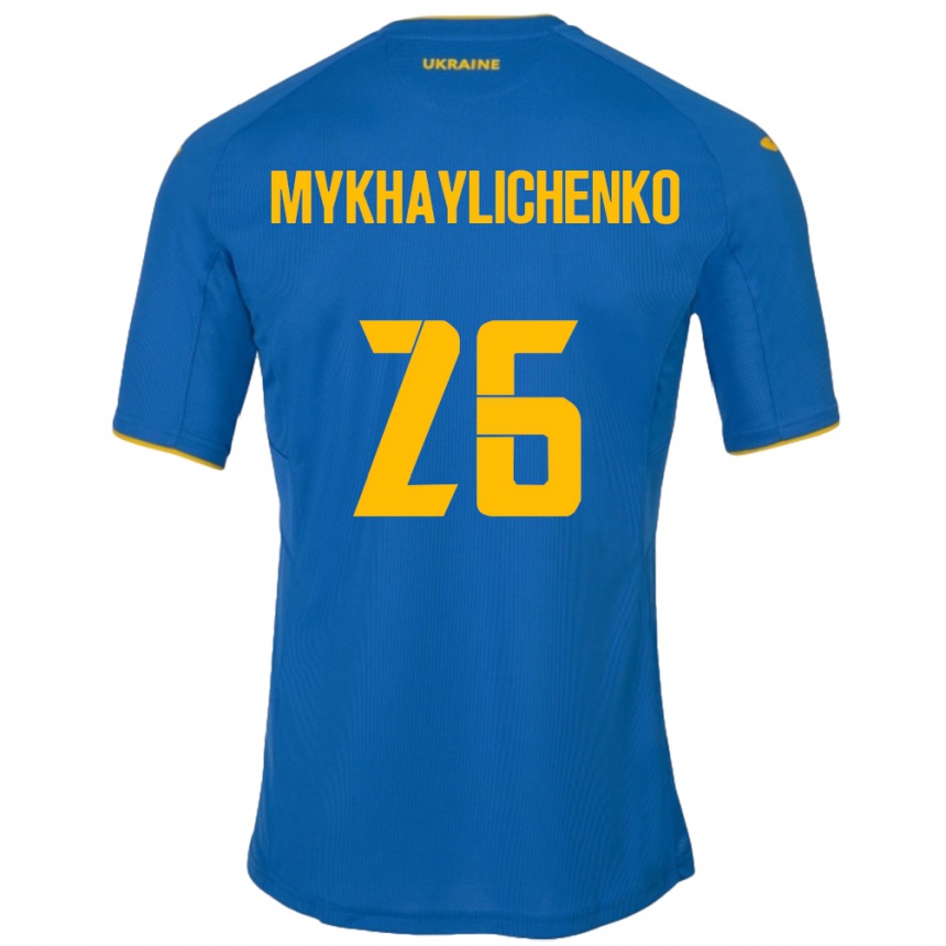 メンズフットボールウクライナボーダン・マイカリチェンコ#26青アウェイシャツ24-26ジャージーユニフォーム