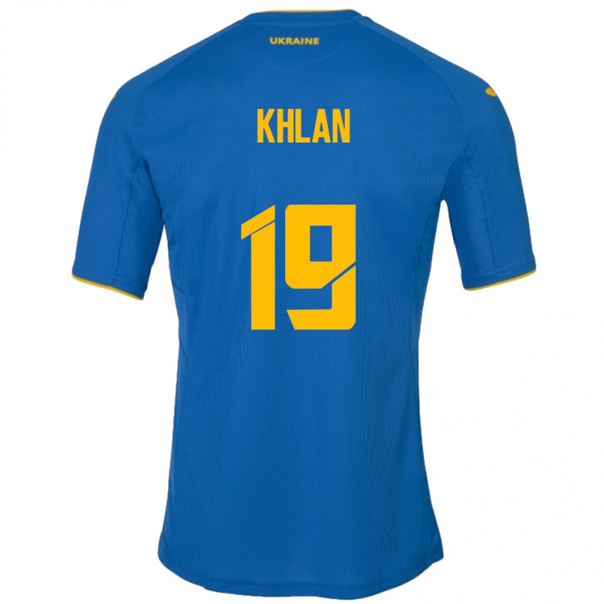 メンズフットボールウクライナMaksym Khlan#19青アウェイシャツ24-26ジャージーユニフォーム