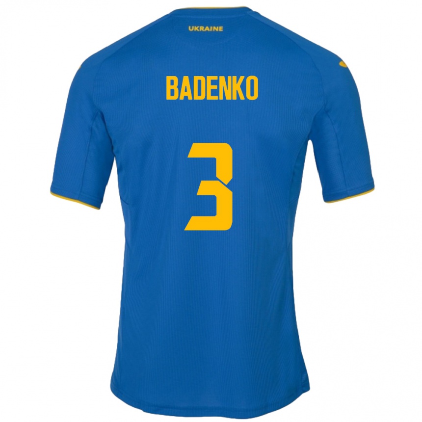 メンズフットボールウクライナIlya Badenko#3青アウェイシャツ24-26ジャージーユニフォーム