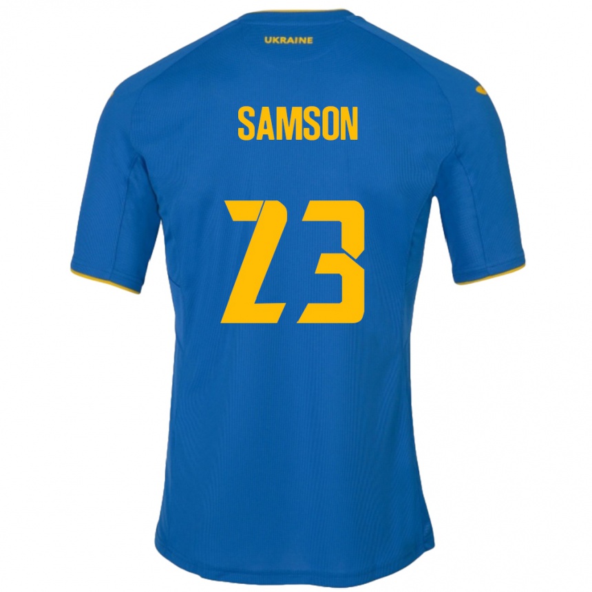メンズフットボールウクライナKateryna Samson#23青アウェイシャツ24-26ジャージーユニフォーム