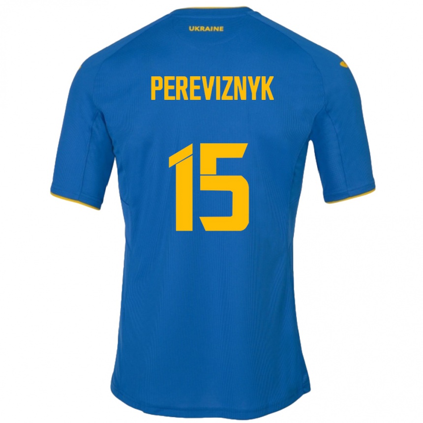 メンズフットボールウクライナKhrystyna Pereviznyk#15青アウェイシャツ24-26ジャージーユニフォーム