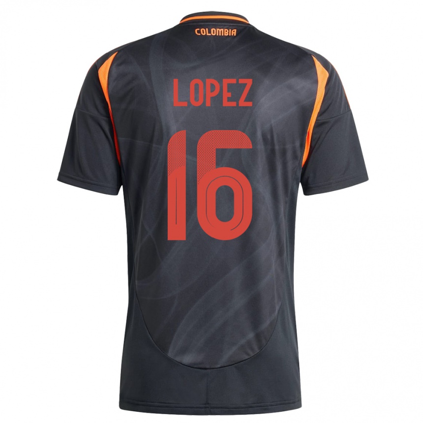 メンズフットボールコロンビアWilliam López#16黒アウェイシャツ24-26ジャージーユニフォーム