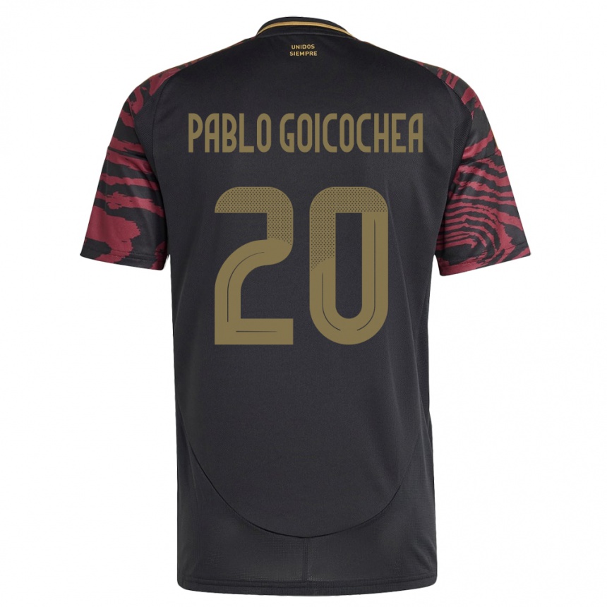 メンズフットボールペルーJuan Pablo Goicochea#20黒アウェイシャツ24-26ジャージーユニフォーム