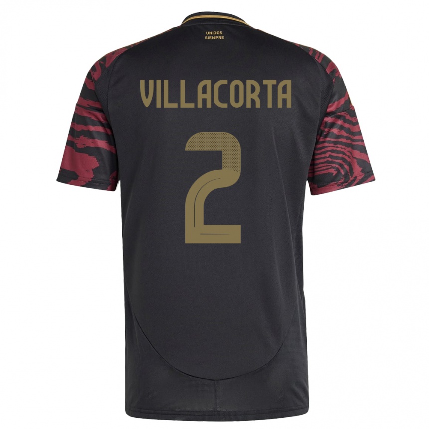 メンズフットボールペルーAnderson Villacorta#2黒アウェイシャツ24-26ジャージーユニフォーム