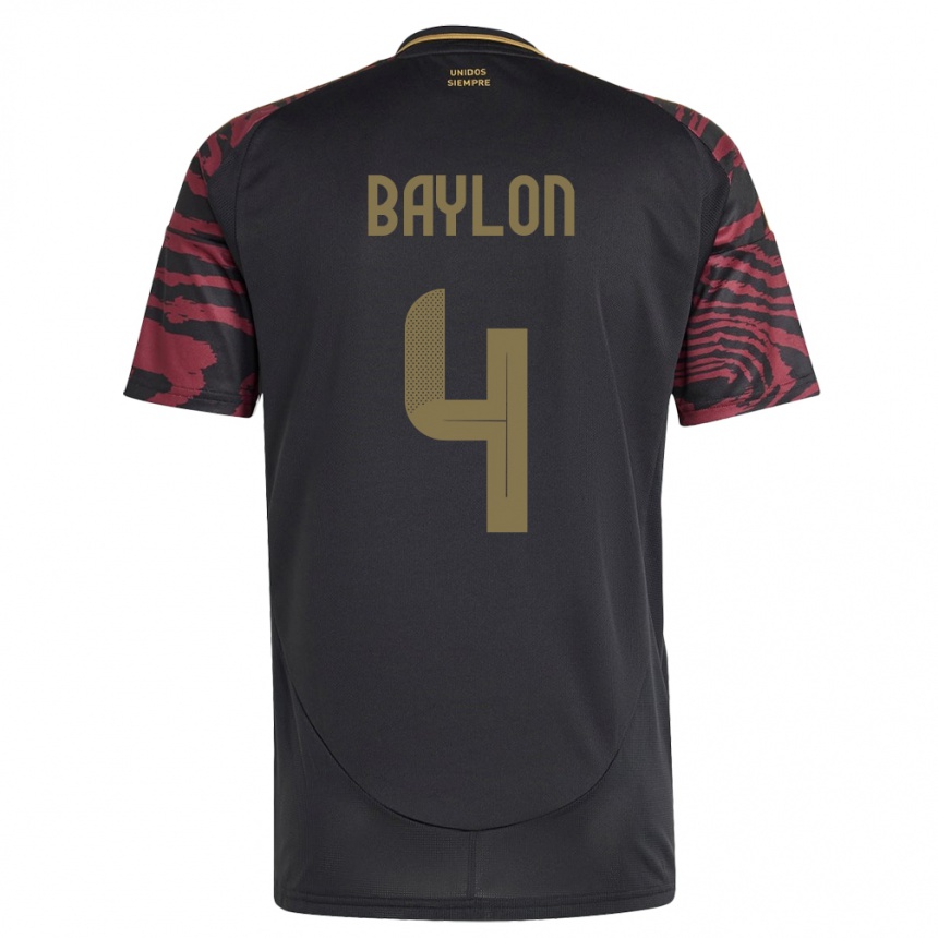 メンズフットボールペルーLuis Baylón#4黒アウェイシャツ24-26ジャージーユニフォーム